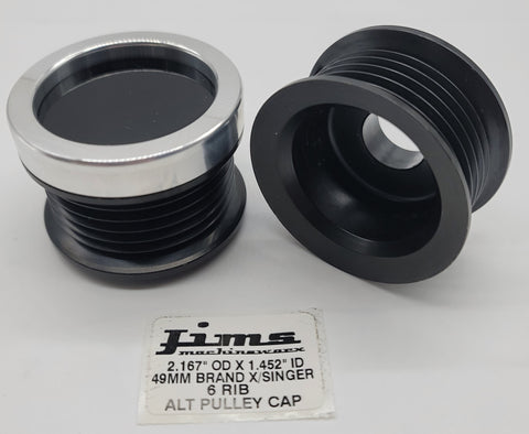 2.167 OD. X 1.452 ID. 49MM 6 RIB ALTERNATOR PULLEY CAP (BRAND X/SINGER/ETC)